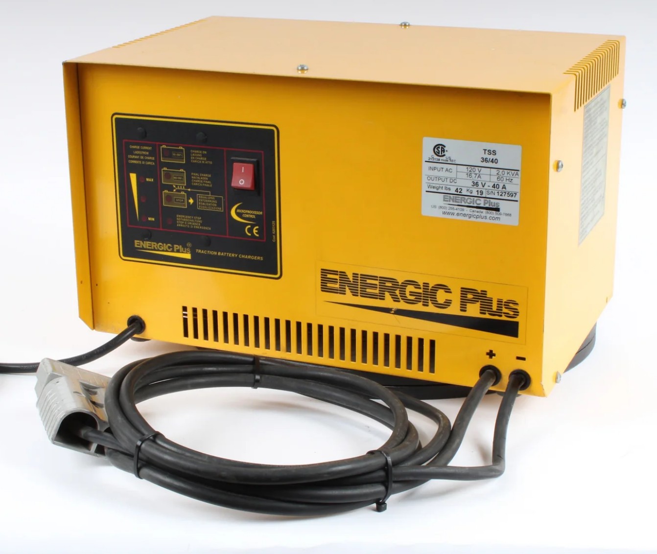 Forklift battery chargers for warehouse equipment